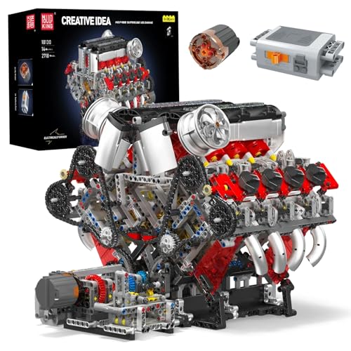 Mould King V8 Engine Model Kit That Runs - MOC Engineering Building Blocks Set With Battery and Motor - STEM Toys for Kids and Adults, 2718 PCS