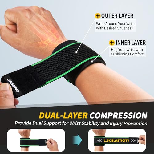 Image of CAMBIVO 2 Pack Wrist Brace for Carpal Tunnel with wraps, Black-Green | Wrist Support, Adjustable Wrist Wraps for Weightlifting, Tendonitis, Pain Relief, Sleeping, Night, Gym, Neoprene, Both Hands