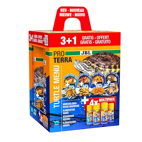 JBL Proterra Turtle Menu 250 ml 3+1 Surtido de Alimentos de 4 variedades para Todas Las Tortugas de Agua y pantano, 1000 ml Menu
