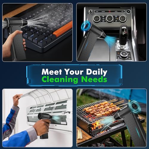 XJUGEZ Elektrische Staubgebläse, 130.000 U/min Wiederaufladbar Staubgebläse mit 4-Gang,Tragbarer Mini-Gebläse im Stern-Design für PC, Tastatur, Hausreinigung, Auto, Blätter, Schnee, Kamera, Schwarz