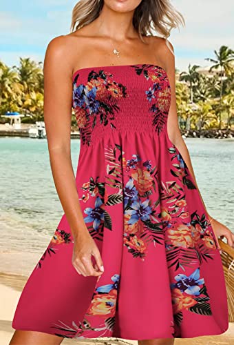 Image of Zyyfly Womens Summer Beach Dresses Strapless Cover Ups Dress Tube Top Sundresses