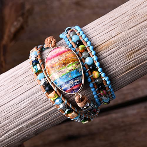 Image of YGLINE Boho Handmade Natural Stone Wrap Bracelets Jasper Crystal Beads Bracelet Jewelry