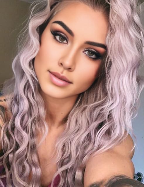 Fencca Purple Long Curly Wigs for Women Ombre Purple Wavy Curly Synthetic Wig Free Part Natural Looking Wig