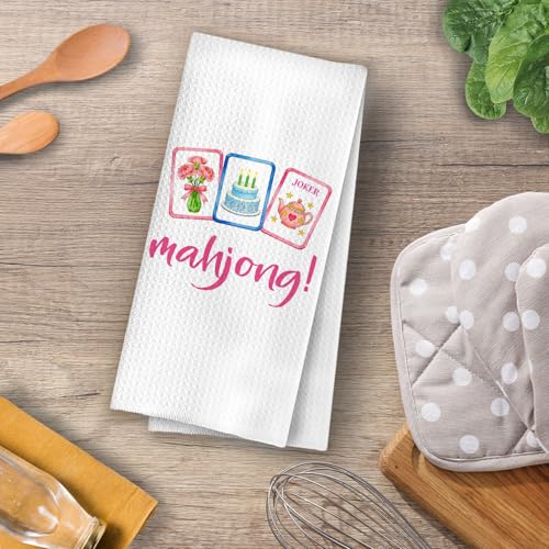 Image of Mahjong Gift Kitchen Towels - Pink Mah Jong Decorative Waffle Dish Towels, Mahjong Accessories and Gifts Hand Towe, Tea Towel for Kitchen Decor, 16x24 Inch