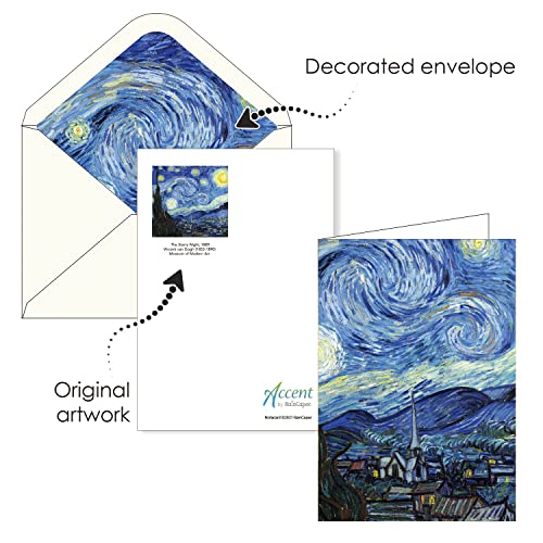 Image of RainCaper Fine Art Keepsake 5x7 Blank Stationery van Gogh Greeting Note Cards With Decorative Envelopes, Gift Boxed Set of 16 | 300 GSM Cardstock (van Gogh At Night)