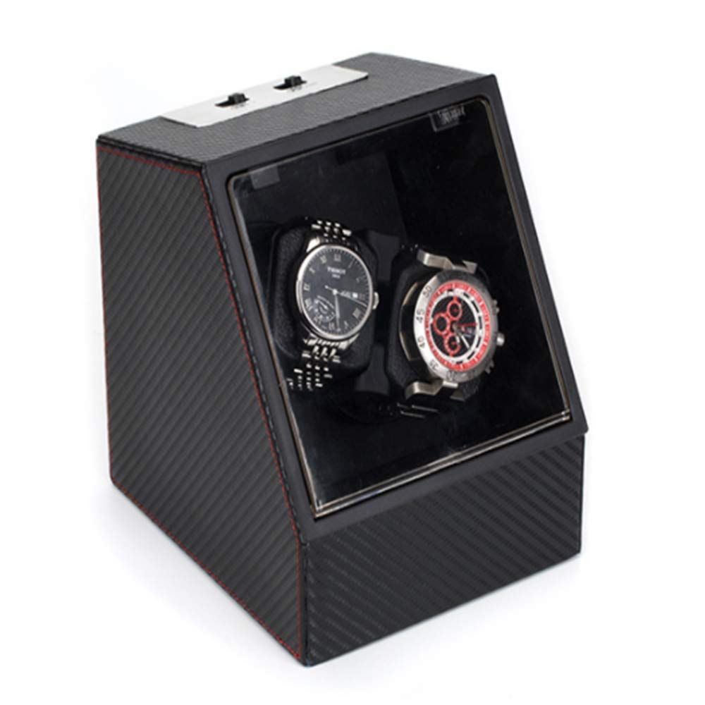 Bobinadora de reloj automática, bobinadora de reloj de rotación automática, cubierta de vidrio transparente, diseño único, caja de bobinadora de reloj, caja agitadora de reloj (marrón) (negro)