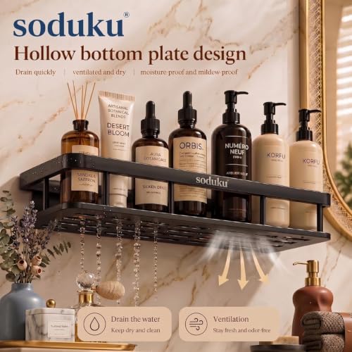Image of Aluminium Pack of 2, Self Adhesive Bathroom Shelf for Shower Caddy Organizer Wall Mounted Bathroom Shelves Rack Holder Stand for Bathroom Accessories Organiser Without Drill