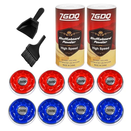 ZGDQ 2 Pack Shuffleboard Wax Powder Set with Shuffleboard Pucks (53mm) Shuffleboard Table Pucks with Shuffleboard Wax High Speed and Mini Brush Set