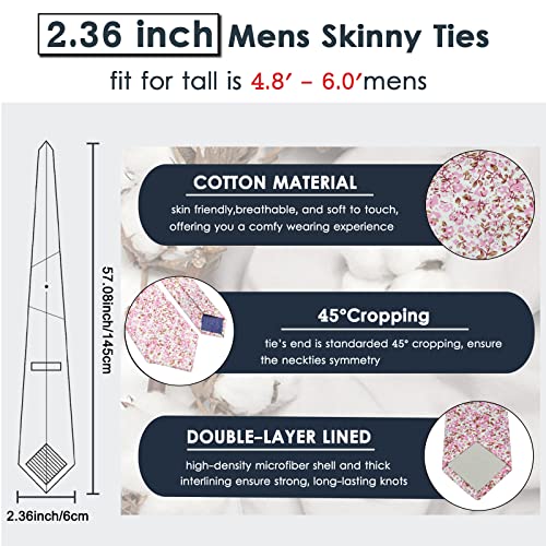 Image of Mantieqingway Floral Ties for Men Skinny Cotton Tie Flower Necktie