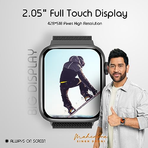 Image of Fire-Boltt Vogue Large 2.05 inch Display Smart Watch, Always On Display, Wireless Charging, App Based GPS with Bluetooth Calling & 500+ Watch Faces (Steel Black)