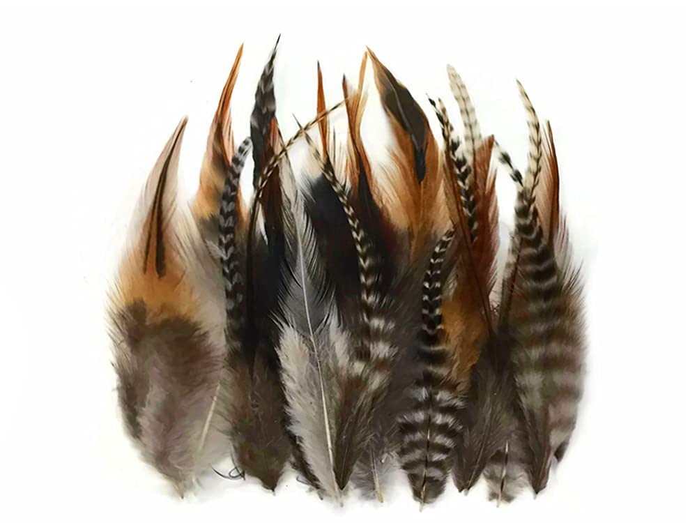 1 Dozen - Short Natural Grizzly Mix Whiting Farm Rooster Saddle Hair Extension Feathers Fly Fishing Summer Craft Supply | Moonlight Feather