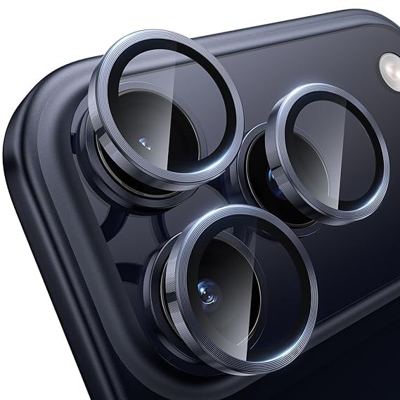 Image of WSKEN Camera Lens Protector Ring Compatible For iPhone Camera Protection - 9H Hardness Scratch-Resistant Bubble-Free HD Tempered Camera Metal Glass Tempered Glass Screen Protector Film Mobile Phone Case Friendly (Deep Blue, iPhone 17 Pro /Pro Max)