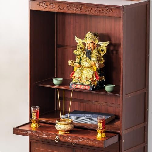 Buddhist Altar Table with Storage, 39cm Personal Shrine for Home Decor, Chinese Offering Table, Pedestal for Worship & Prayer, Ideal for Temple & Meditation Spaces