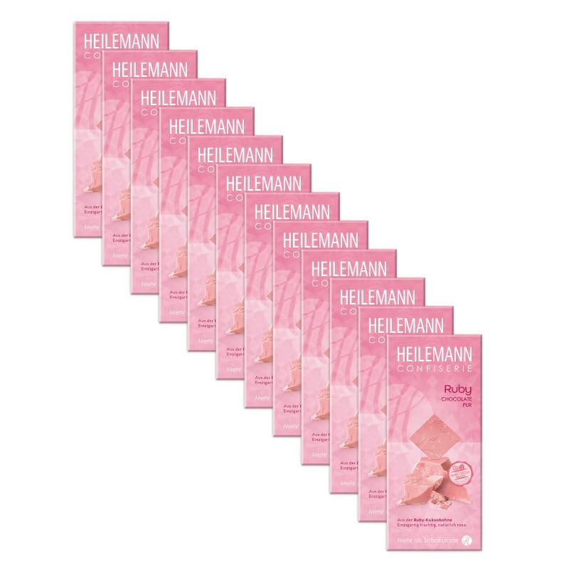 Heilemann Ruby Chocolate pur – Vorratspack 12 x 80 g Tafeln – Rosa Ruby-Schokolade aus Ruby-Kakao, zartschmelzend & beerig-fruchtig – ohne Farbstoffe oder Aromen