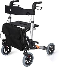 Carrinho de compras para idosos autopropelido, andador de 4 rodas para idosos com assento largo Rodas antiderrapantes de 8 polegadas - Design compacto dobrável com acabamento Wal Anniversary