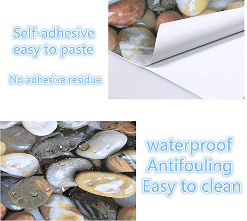 Teemall 15.6inx79in 3D Self Adhesive Gloss Vinyl Wrap Film Kitchen Countertop Peel Stick Wallpaper Decal (Cobblestone )