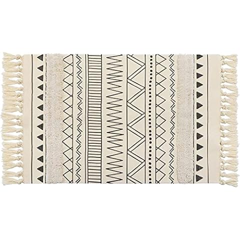 Yomshi Cotton Rug 60 x 90 cm for Living Room, Bedroom, Kitchen, Children's Room, Bathroom - Boho Rugs Printed Modern Rugs with Tassels, Washable Cover