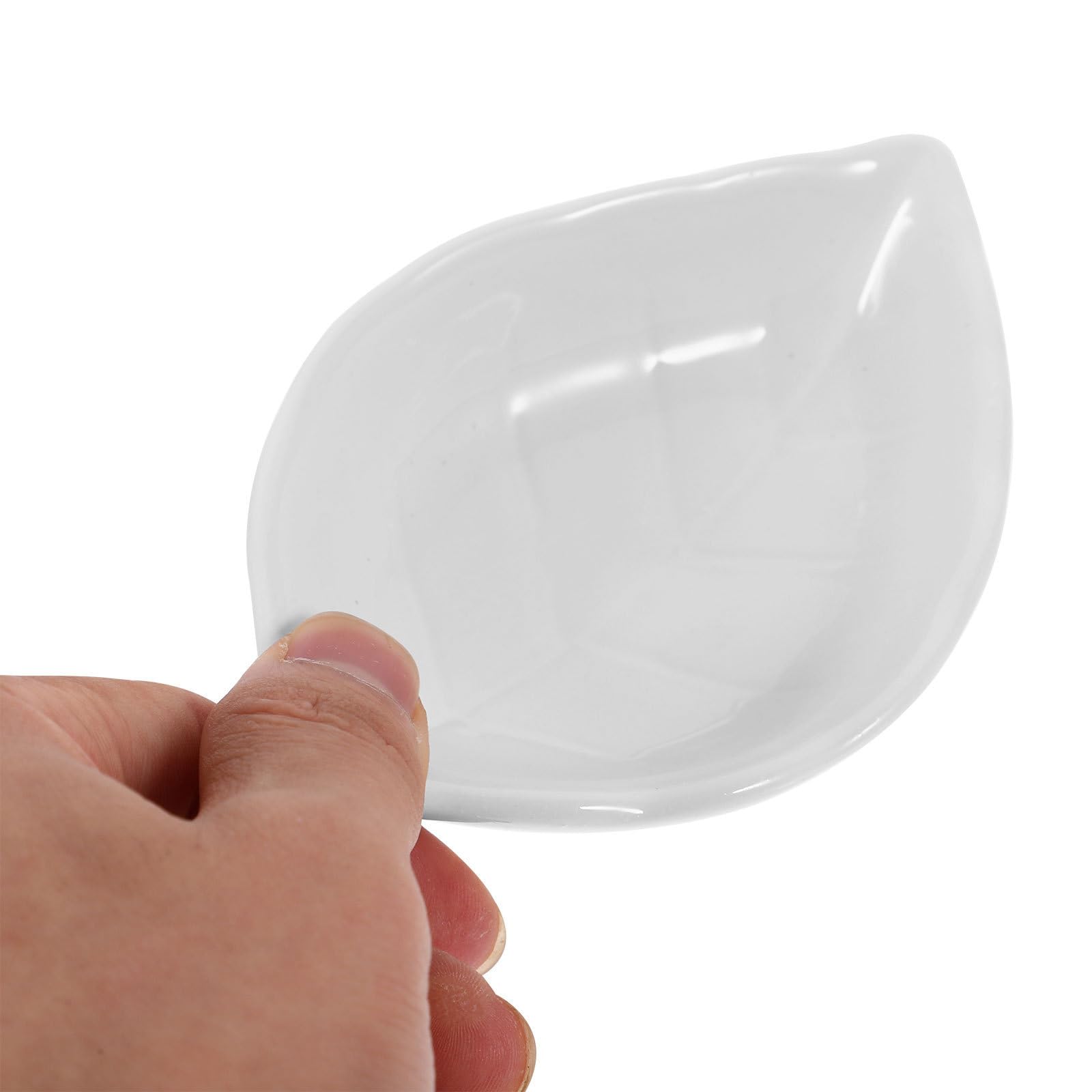 jojofuny Juego de 14 Platos de Condimentos de Cerámica Blancos Forma de Hoja para Mesa de Comedor y Restaurante, Ideales para Salsas y Aperitivos