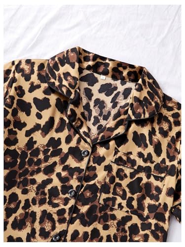 WDIRARA Women's 3 Piece Leopard Pajama Set Short Sleeve Button Down Shorts Pants Pjs Sleepwear3
