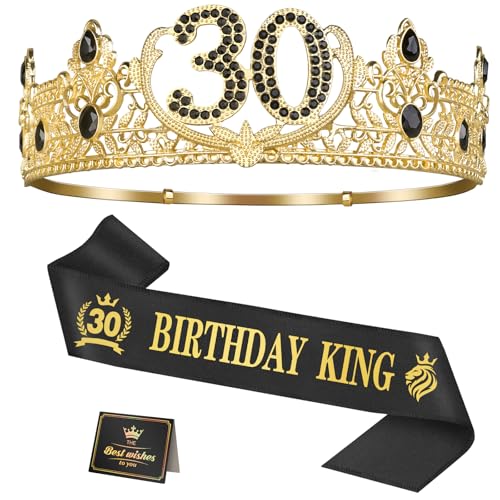 Asija 30th Birthday Gifts for Men, 30th Birthday Decorations for Men, Party Decor Supplies including King Crown & Sash & Greeting Card