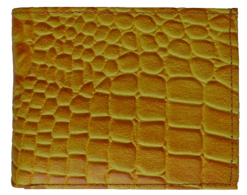 MARSHAL Crocodile Print Cowhide Leather Bifold Wallet with Flip Id window & Credit card Slots