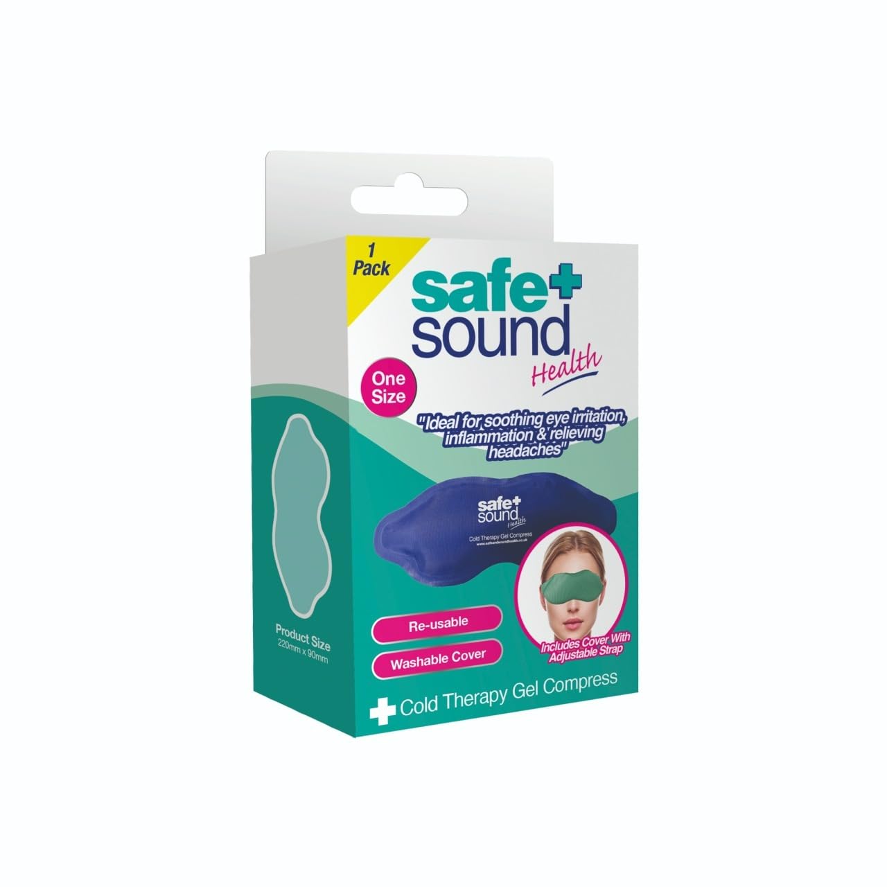 Safe & Sound Cold Eye Compress Mask | Reusable | Washable Cover | Gel Compress