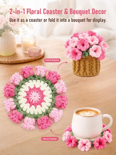 KQJS Crochet Flower Bouquet Coasters, Cotton Tulip Gifts for Home Decor 1Pc - image 6