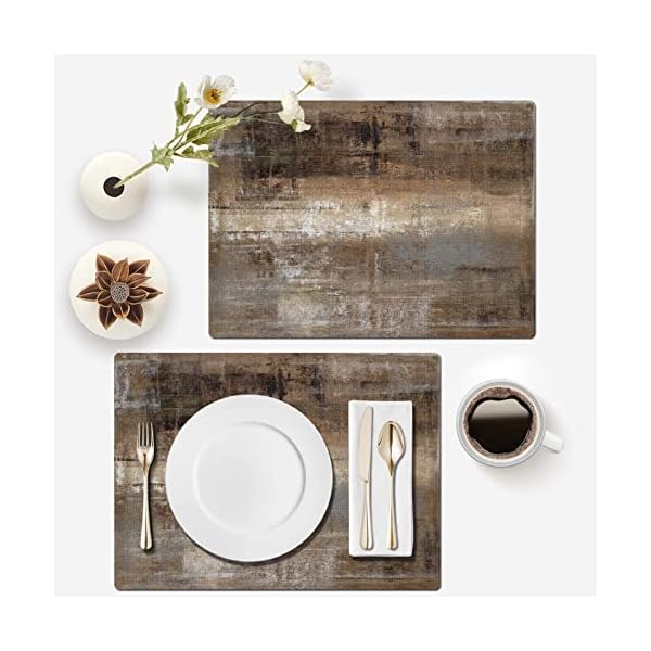 Mcalk dark brown table runner and placemats set of 6 pieces brown placemat cloth place mats indoor for kitchen washable abstract placemats linen material for dining table  urban country home decor