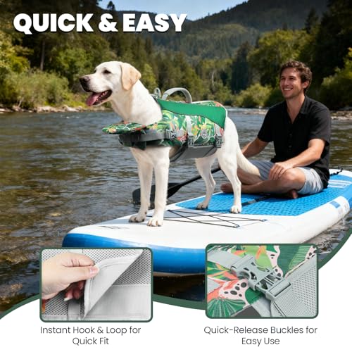 Image of VIVAGLORY Dog Life Vest Front Float Dog Swim Vest, S, Floral | Life Jacket with Chin Float & Handle for Swimming & Boating, High Visibility Adjustable for Doggy Cat Puppy