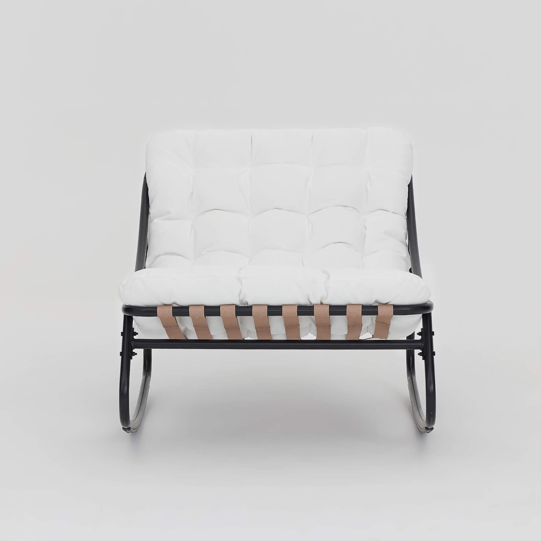 Rebecca Mobili Sillón Mecedora Grande, Silla Relax de Exterior, Gris Blanco, Acero Poliéster, para Interior o Exterior, Cojín Acolchado Alto - Dimensiones AxAnxFon: 74 x 78 x 101 cm - Art. RE7180