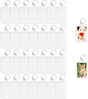 30 Pcs Acrylic Photo Frame Keyring,Clear Picture Keychain,Acrylic Blank Keyring,Photo Insert Keychains with Split Ring for Men and Women,(Clear,1.5 x 2.1 inch)