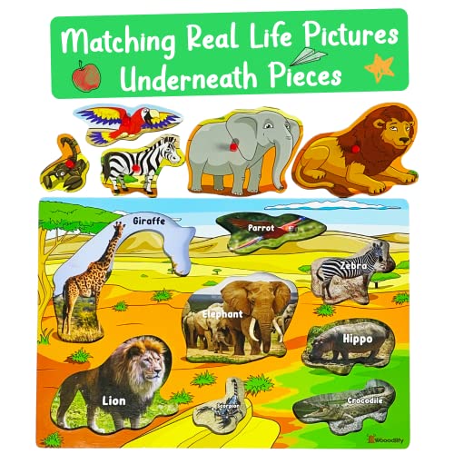 Wooden Puzzles For Toddlers 1-3 With Rack - 6 Pack Wooden Peg Puzzles And Storage Holder - Educational Learning Puzzles For Kids Ages 2-4 Boys And Girls - Alphabet Number Animal Vehicle Fruit Shape #TOP6