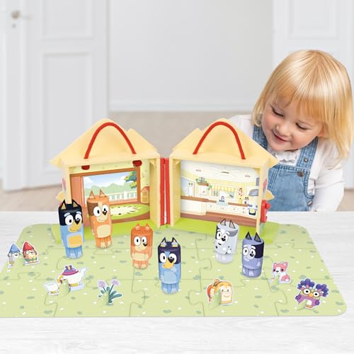 BLUEY, Wooden Carry Along House, Indoor & Outdoor Play, 22 Pieces Including 6 Characters & 15 Piece Puzzle Mat - Image 2