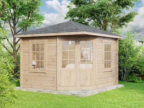 Alpholz 5-Eck Gartenhaus Monica aus Massiv-Holz, Gerätehaus mit 40 mm Wandstärke, Garten Holzhaus inklusive Montagematerial, Geräteschuppen Größe: 300 x 300 cm, Spitzdach Alpholz 5-Eck Gartenhaus Monica aus Massiv-Holz, Gerätehaus mit 40 mm Wandstärke, Garten Holzhaus inklusive Montagematerial, Geräteschuppen Größe: 300 x 300 cm, Spitzdach