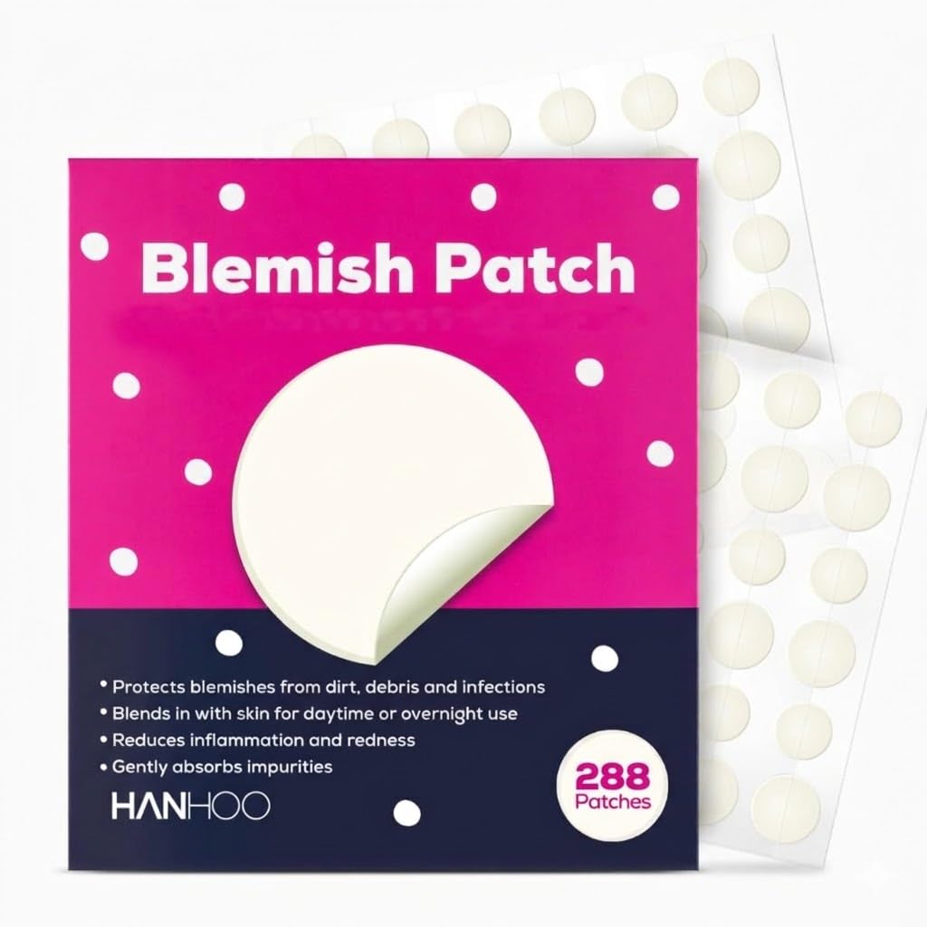 Hanhoo Hydrocolloid Blemish Patches, 288 Count – Invisible Pimple Spot Treatment for Acne. Absorbs Fluid and Protects from Dirt. Korean Skincare for All Skin Types.