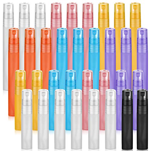 32 Pieces 10 ml 5 ml Colorful Frosted Perfume Spray Bottle Portable Empty Refillable Plastic Tube Cosmetic Containers Bottles for Travel Party Makeup Supplies