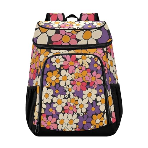 Orange Daisy Flower Cooler Backpack Cooler Insulated Leak Proof Lunch Backpack 36 Cans Waterproof Soft for Men Women Picnic Hiking Camping Beach