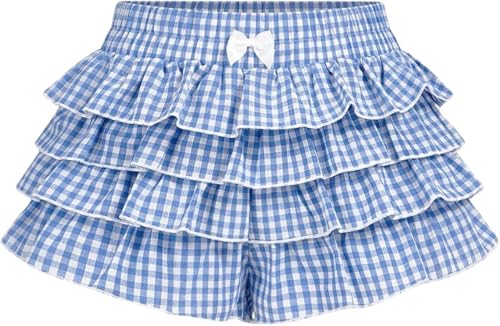 Image of Cute Bloomers Shorts for Women Y2k Ruffle Gingham Bottoms Low Rise Lounge Boy Shorts Plaid Mini Pj Boxers