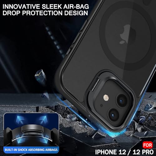 Image of TheGiftKart Hybrid Back Cover Case for iPhone 12 /12 Pro Compatible with MagSafe | Built-in Stand | Shockproof Hard Case Cover for iPhone 12 /12 Pro (PC & TPU, Frosted Matte Back, Black Sides)