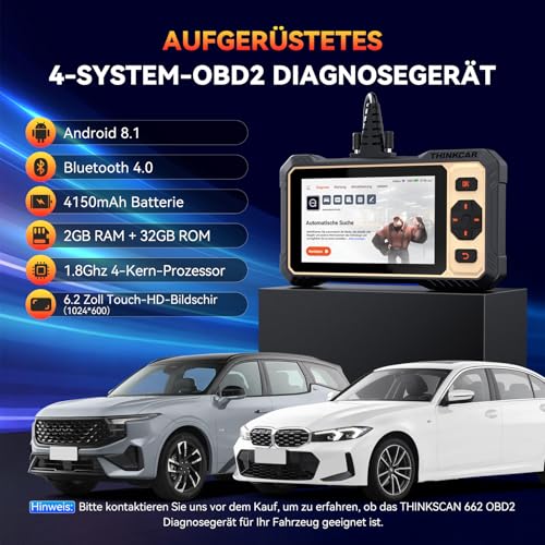 ThinkScan 662 OBD2 Diagnostic Tool with 4 System Diagnostics (ECM/TCM/SRS/ABS) and 12 Reset Function
