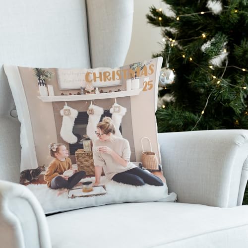 Wanapix | Cojín Personalizado con Foto y Texto | Relleno Incluido | Impresión Total por Las 2 Caras | Sin Márgenes | Funda Extraible Apta Lavadora | Cuadrado 35 cm