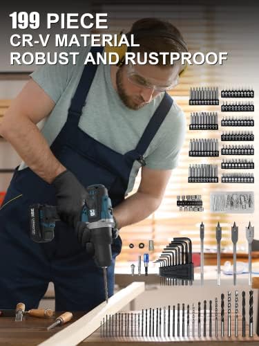WESCO Drill Bit Set, 199Pcs Combination Drill Bit Sets Includes HSS Twist Drill Bits, Masonry Drill Bits, Wood Drill Bits, Driver Set, Screwdriver Bits & More in Case/WS9965