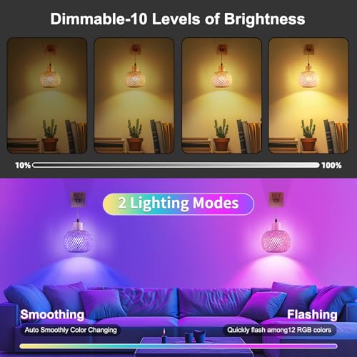 Image of Frideko Boho Battery Operated Wall Sconces Set of Two with Remote, RGB 15 Colors Rechargeable Wall Light, Rattan Dimmable Wireless Wall Lamp with 3 Timer, Bamboo Indoor Wall Lighting for Bedroom