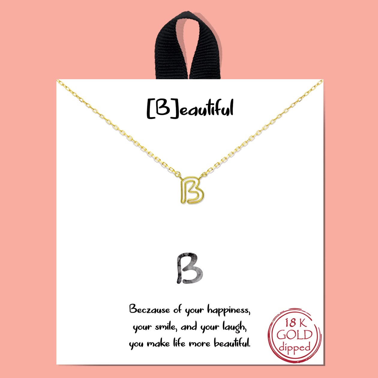 Leafael Initial 18K Gold Dipped Handmade Hypoallergenic Dainty Necklace Personalized Message Card Letter Charm Choker, 16+2 inches, Made in Korea, Jewelry Gifts for Women