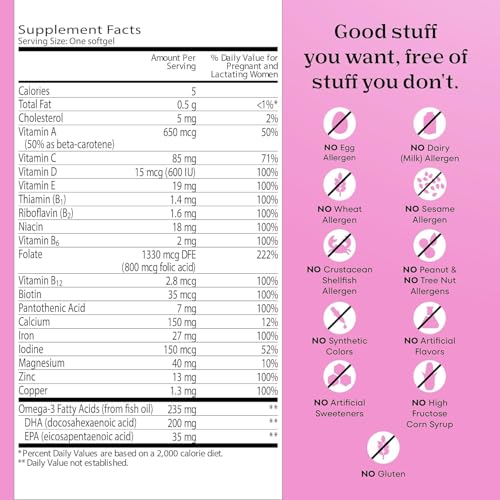 Image of One A Day Women's Prenatal 1 Multivitamin, Supplement for Before, During, and Post Pregnancy, including Vitamins A, C, D, E, B6, B12, and Omega-3 DHA, 30 Count
