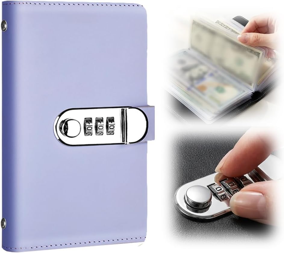 100 Envelope Savings Challenge Book with Password Lock, Purple