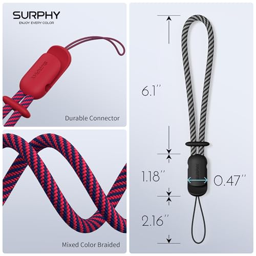Image of SURPHY 2 Pack Phone Lanyard, Phone Wrist Strap for Case, Camera Wrist Strap | Ultra-Light 2-Color Braided Phone Strap, Cellphone Charm Strap, Anti-Lost Wrist Lanyard for Women and Men, Red Black