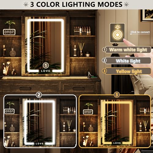 Farmhousemakeupvanitywithchargingstationvanitysetwithstoolslidingmirror3brightnesslightslargestorageglasstopdressingtablewithdrawersandshelvesforwomengirlsdarkoak Urban Country Home Decor Farmhouse makeup vanity with charging stationvanity set with stoolsliding mirror3brightness lightslarge storage glass top dressing table with drawers and shelves for womengirlsdark oak urban country home decor