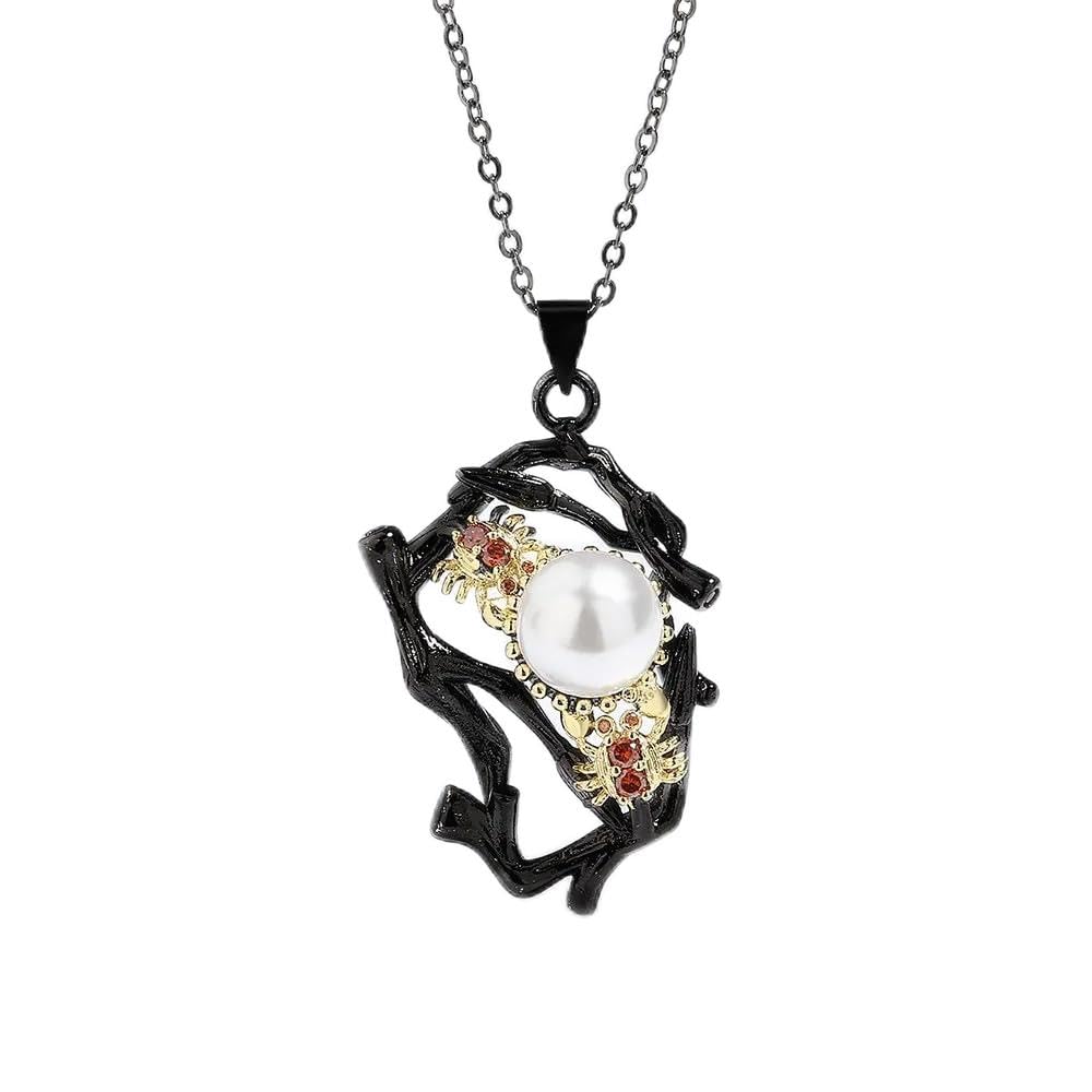 Collar de Cadena para Mujer con Colgante de Perlas con Incrustaciones Negras y bicolores Hecho en China