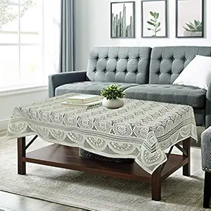 Fun Homes Circle Design Cotton 4 Seater Center Table Cover - (Cream), Standard (Fun022)